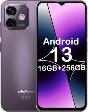 Ulefone Note 16 Pro Android 13 Budżetowy smartfon, 16 GB RAM + 256 GB ROM, ekran HD+ 6,52 cala, bateria 4400 mAh, aparat 50 MP + 8 MP, odblokowana podwójna karta SIM/Face ID/GPS/OTG/2-letnia gwarancja