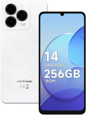 Smartfon Ulefone Note 20 Pro z systemem Android 14, ekran HD+ o przekątnej 6,75 cala, pamięć ROM 256 GB + pamięć RAM 8 GB, aparat 50 MP, bateria 6000 mAh, odblokowany telefon komórkowy 4G Dual SIM/Face ID/odcisk palca/GPS/OTG