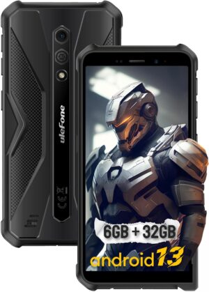 Ulefone Armor X12 Wytrzymały telefon z Androidem, 13 GB pamięci RAM, 6 GB pamięci ROM + 32 GB pamięci masowej, 256 GB pamięci masowej, aparat 13 MP, bateria 4860 mAh, ekran HD+ o przekątnej 5,45 cala, wytrzymały smartfon 4G, obsługa dwóch kart SIM/NFC/GPS/2-letnia gwarancja