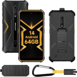 Ulefone Armor X12 Pro Rugged Telefon z Androidem 14, 8 GB RAM + 64 GB ROM / 256 GB pamięci masowej, aparaty 13 MP + 8 MP, bateria 4860 mAh, wyświetlacz HD+ 5,45 cala, ośmiordzeniowy procesor, Dual SIM, Face ID, NFC, GPS, kolor pomarańczowy