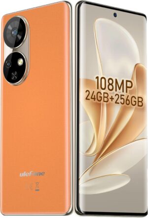 Ulefone Note 17 Pro Telefon komórkowy, 24 GB + 256 GB, aparat 108 MP + 32 MP, zakrzywiony ekran AMOLED 6,78 cala / 120 Hz, Android 13, 5050 mAh, odblokowany smartfon z dwiema kartami SIM 4G / Face ID / Type-C / GPS / NFC - pomarańczowy