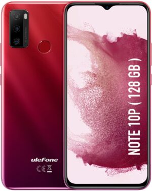 Smartfon Ulefone 4G, Note 10P, 128 GB + 3 GB RAM, 6,52 cala, Android 11, potrójny aparat, 8 MP, 5500 mAh OTG, Face ID, VoLTE 4G, Dual SIM/GPS, tani telefon komórkowy (czerwony)